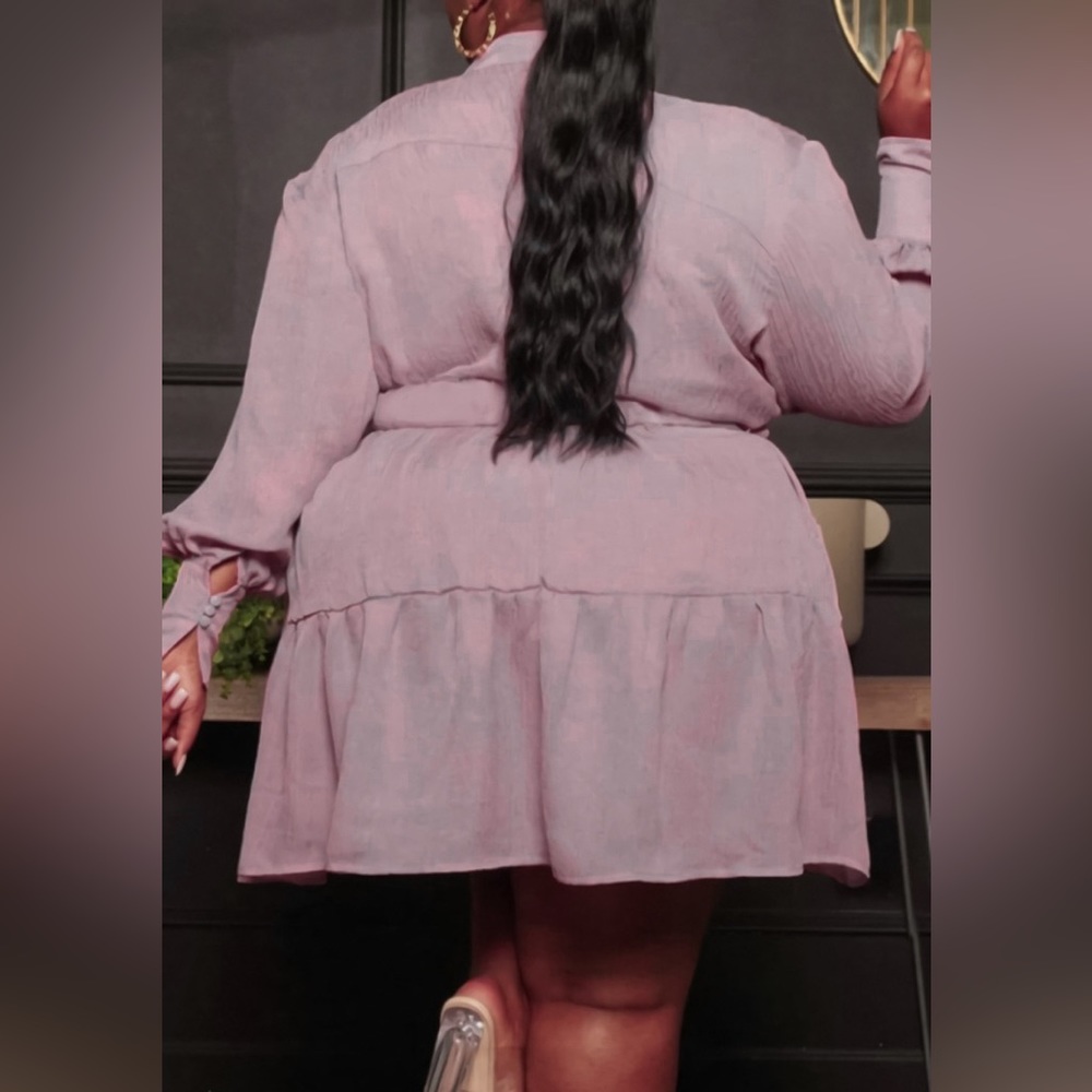 Plus Pink Ruffle Mini Dress w/Belt - Picture 4 of 9